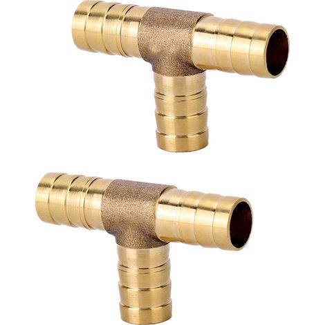 2 pièces raccord T en laiton 1/2 pouce (12 mm) à 3 voies avec embout cannelé fileté pour gaz, carburant, eau et air (1/5)