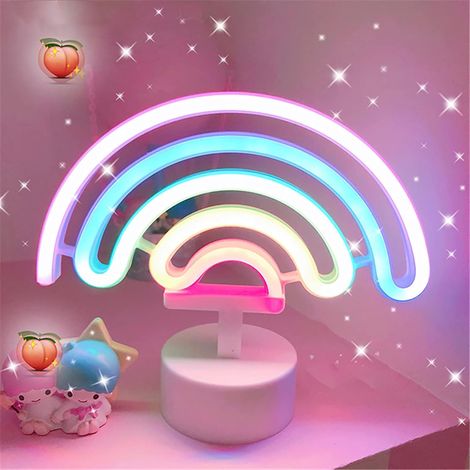 Regenbogen-Neonreklame mit Sockel, USB-Anschluss und Batterien für die Schlafzimmerdekoration, Pl (1/5)