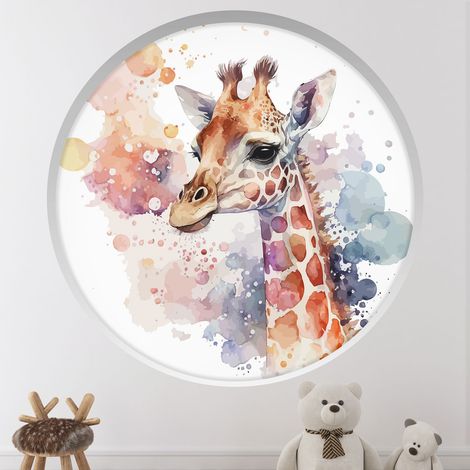 Stickers Trompe l'oeil Arche ronde Enfants - Girafe - Diamètre 30 cm (1/4)