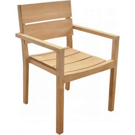 Sedia poltrona impilabile da giardino in legno pregiato di teak con seduta e schienale a doghe T-Chair