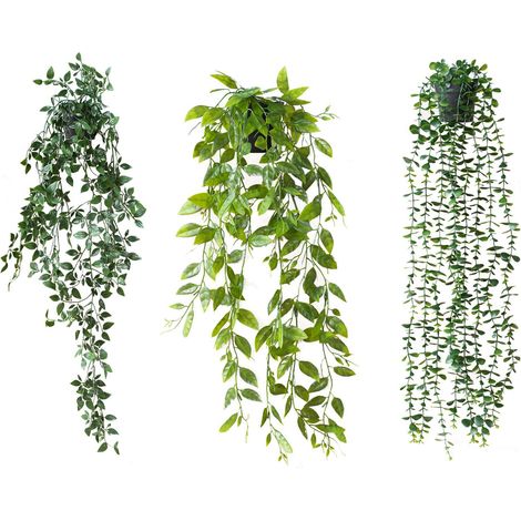 Lot de 3 plantes artificielles suspendues en eucalyptus avec pots - Lot de 3 plantes artificielles suspendues en eucalyptus avec pots (1/5)