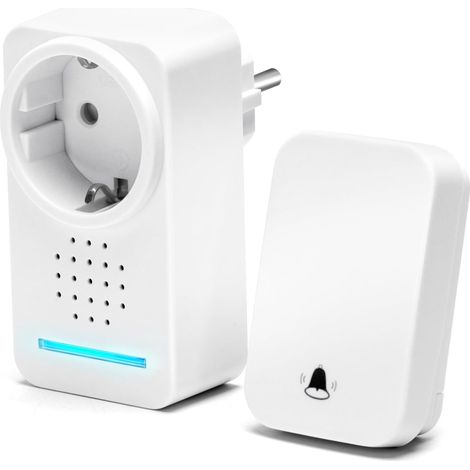 Sonnette Sans Fil avec Prise, Sonnette de Porte Extérieure Étanche Auto-Alimentée, Sonnette sans Fil avec LED Indicatrices, Résistante à l'Eau, 30 Mélodies, 5 Niveaux de Volume, Blanc