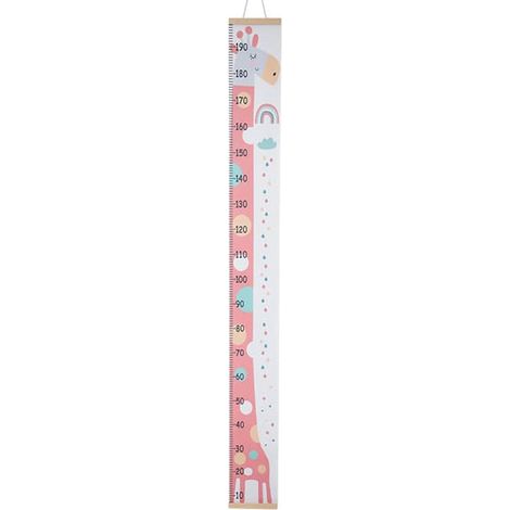 Toise pour enfants, cadre en bois, toile, mesure de la taille de bébé à adulte, 20 x 200 cm, motif girafe rose, pour chambre d'enfant (1/5)
