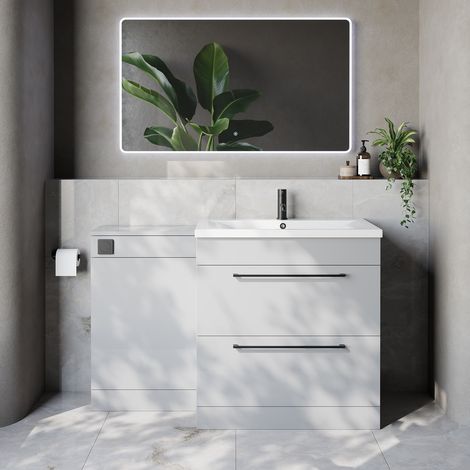 Napoli 460 Gloss Grey Pearl 1300mm 2 Drawer Vanity Unit Toilet Suite with Glide Basin - 1300mm - Matt Black 480mm HandleWithout Kingston Toilet Pan