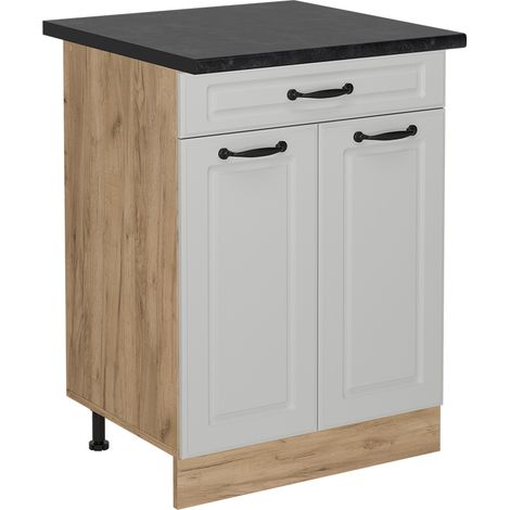Meuble cuisine R-Line, Blanc campagne, 60cm avec tiroir, PT Anthracite, Vicco (1/5)