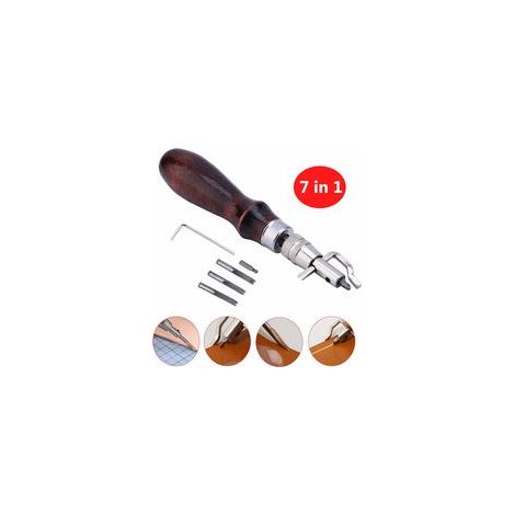 Kit de herramientas manuales para trabajar el cuero 7 en 1 con ranura de costura ajustable, herramienta de plegado y biselado para manualidades de cuero (1 pieza). - Crezuo