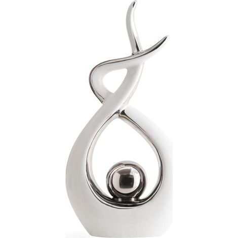 Statue en Céramique Moderne Abstraite, Décoration de Table pour Salon, Chambre, Salle à Manger, Bureau, Blanc et Argent, Grand (1/5)