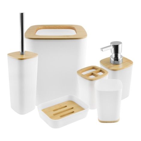 Set De Baño 6 Piezas Blanco Bambú