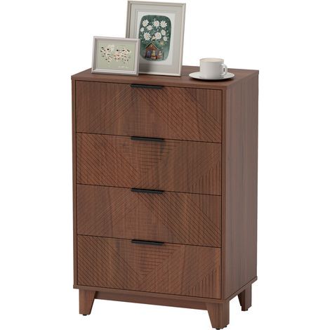 Commode 4 tiroirs meuble de rangement vintage avec poignées en métal, 60 x 36 x 90 cm, effet bois marron (1/5)
