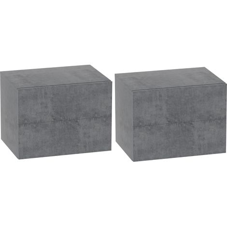 Set di 2 Comodini Sospesi con 2 Cassetti Moderni e Salvaspazio, 40x29x30 cm, Grigio Cemento