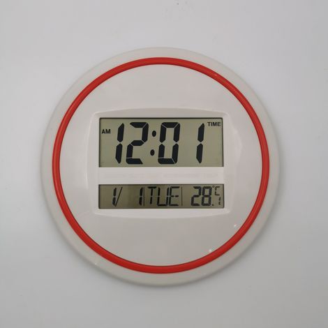 Réveil électronique rond, grand écran LCD, horloge murale silencieuse, horloge de bureau, affichage heure/réveil/date/semaine/température (1/5)