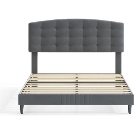Upholstered Bed Frame with Cozy Button Tufted Headboard & Adjustable Height, Wood Slat Support CHEYENNE DOUBLE GREY (1/5)