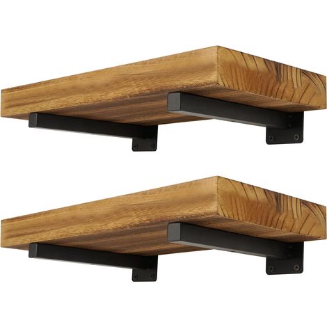 Heavy Duty Shelf Brackets 4 Pack 6inch Black Iron Metal Wall Mounted Floating Shelf Bracket, Farmhouse Decor, Hardware Included (1/5)