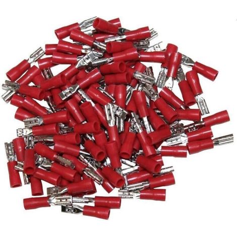 Cosses électriques isolées à sertir femelles rouges 2.8mm – Double sertissage – Pour fils jusqu'à 1.5 mm² – Sachet de 100 cosses (1/2)