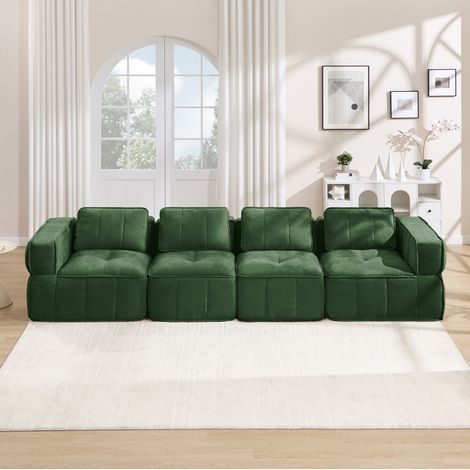 Modulares 4-Sitzer-Sofa ohne Montage, grüner Polyesterbezug, 344 x 93 x 67 cm OKMYHOME (1/5)