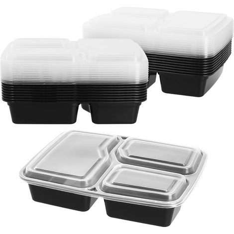 50 boîtes plastique à 3 compartiments 1000 ml, hermétiques, empilables, micro-ondes/congélateur/lave-vaisselle