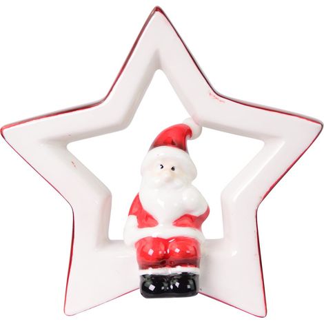 Riffelmacher & Weinberger – Décoration de Noël Père Noël assis dans une étoile – Rouge et blanc, Ø 10,5 cm, dolomie