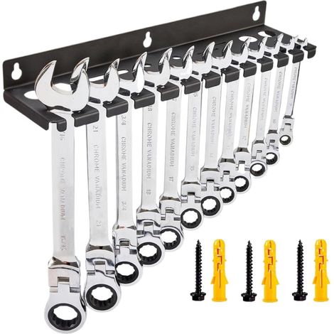 Organisateur De Clés À Douille 12 fentes en fer robuste et gain de place Organisateur Pour Clés Mixtes pour tournevis, douilles, clé hex, cliquet, pinces, cutter, maison, garage, atelier (1/5)