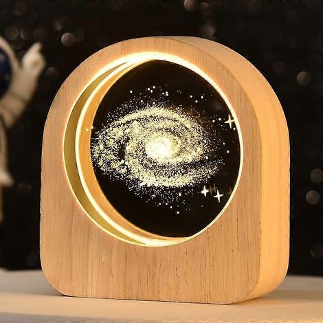 Lampe Galaxie Veilleuse Boule de Cristal Gravée au Laser 3D avec Socle en Bois Alimentation USB Prête à Offrir (1/3)
