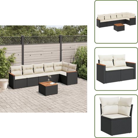 Salon de jardin 7 pcs avec coussins noir résine tressée - Ensemble Salon De Jardin - Mobilier Extérieur - Jardin Design - Chaise Lounge - Table Basse (1/5)