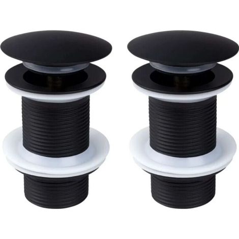 Bonde de Lavabo Noir Sans Trop Plein, 2 pièces Bonde de Lavabo Pop Up Noir Universelle, Bonde de Vidage Sans Trop Plein, Bonde de Vidange Sans Trop Plein, Bonde Pop Up Automatique pour Vasque (1/4)