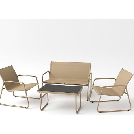 Set Salotto da Giardino con 2 Sedie Divano e Tavolino per Patio Esterno Beige