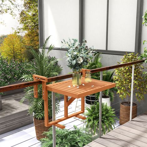 Balkontisch Klapttisch Gartentisch Outdoor-Klapptisch, wetterbeständig, höhenverstellbar, 68 cm x 65 cm x 55 cm, Teak