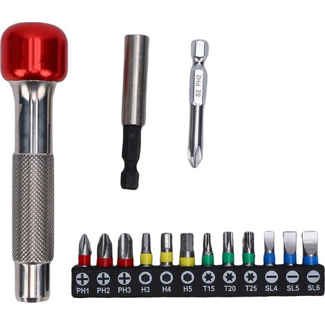 Set di cacciaviti esagonali con impugnatura portatile e 13 punte, utensile multifunzione per riparazioni, mandrino da 6,35 mm. (1/5)