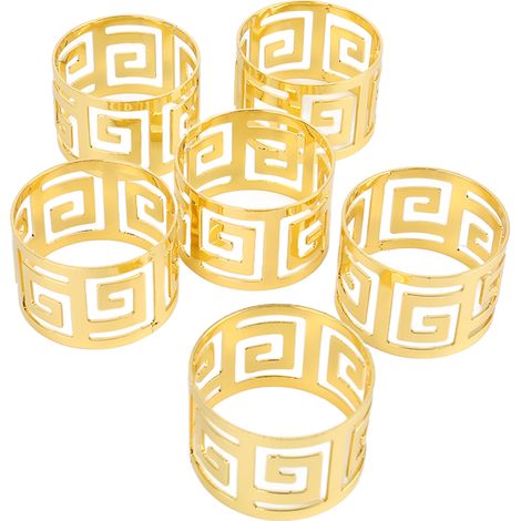 Lot de 6 ronds de serviette dorés ajourés, plaqués or, pour repas, anniversaires, Noël (1/5)