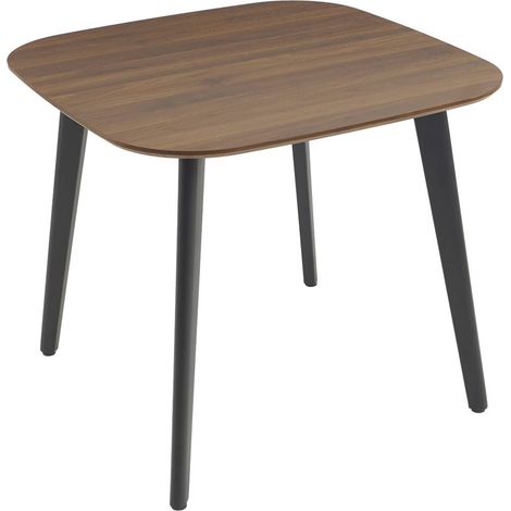 Square dining table walnut wood effect black metal legs 4-seater, Azylis, 90x90x76 cm