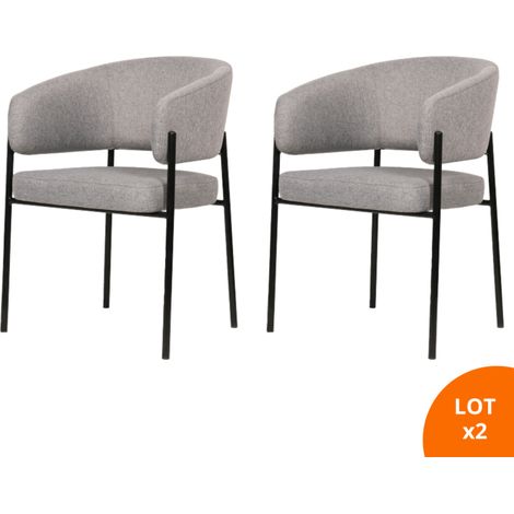 Lot de 2 chaises de salle à manger avec accoudoirs - tissus gris - pieds en métal noir - LOU - SECURY-T (1/5)