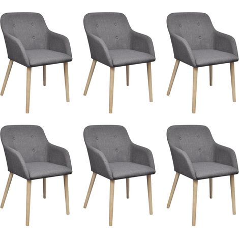 Sillas de comedor 6 uds tela gris claro y madera maciza roble