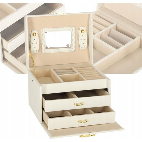Caja de joyería beige con espejo para niña, regalo (1/5)