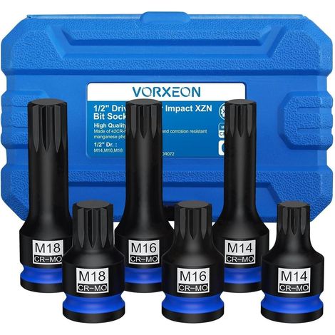 XZN Vielzahn Nuss Satz 1/2" 6-teilig M14-M18 kurz & lang mit Koffer (1/5)