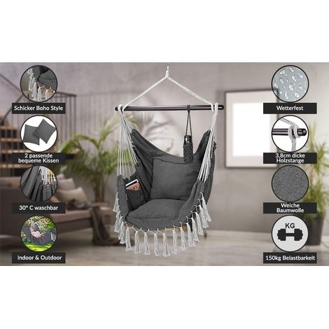 Hanging chair with cushions 360 swivel 150kg capacity