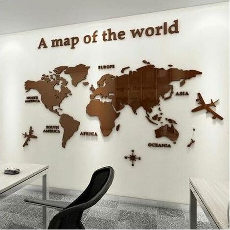 3D Art World Map Murals Wall Stickers Wall Decoration Decor Decal Sticker Self-adhesive Murals Wall DIY Acrylic Crystal Office Study Living Room Sofa Background Decor 80 40cm (Brown) (1/5)