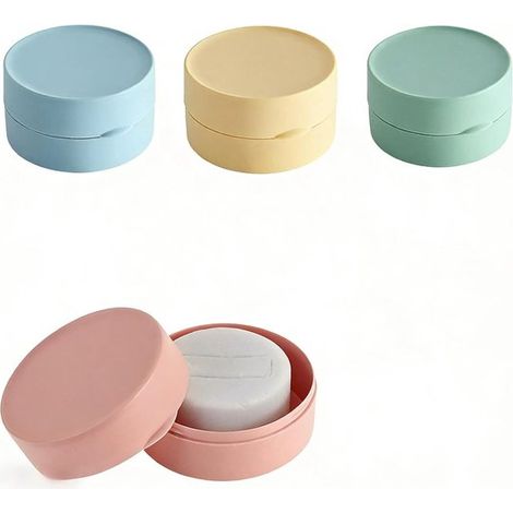 Runde Seifenschalen, 4er-Set – 8 cm große Seifenschalen aus Kunststoff mit Deckel in 4 Farben für Zuhause, Reisen und Schule (1/5)