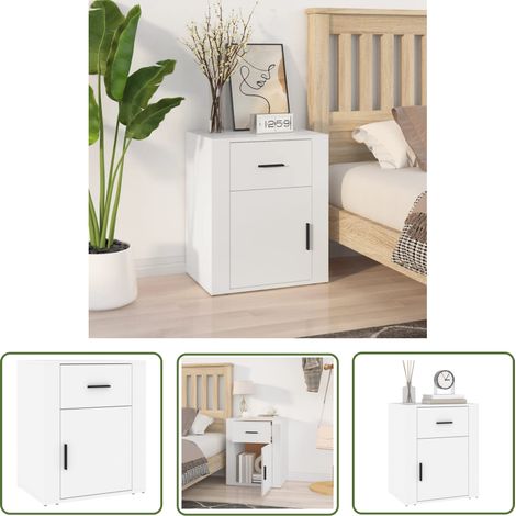 The Living Store Table de chevet Blanc 50x36x60 cm Bois d'ingénierie - Table De Chevet - Meuble De Chambre - Commode - Armoire Latérale - Mobilier Moderne (1/5)