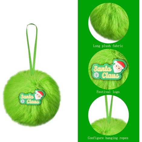 Boule De Décoration De Noël - Peluche Verte Avec Inscription Merry Christmas - Pour Arbre De Noël Et Décoration Intérieure - Lot De 1 (1/5)