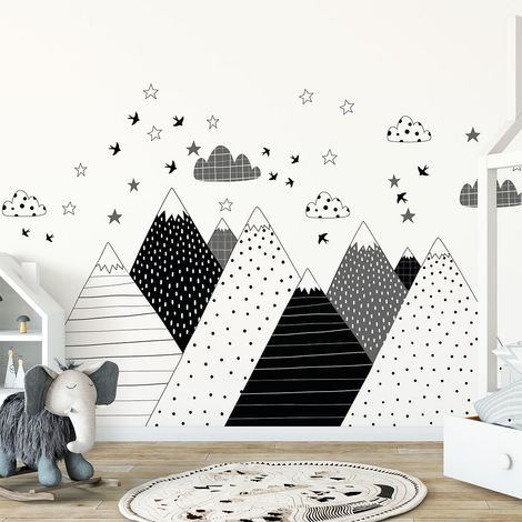 Stickers muraux enfants - Décoration chambre bébé - Autocollant Sticker mural géant enfant montagnes scandinaves SASKA - 40x60cm (1/5)