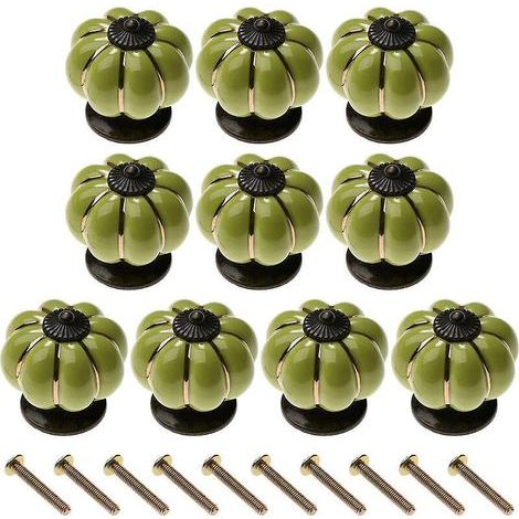 10 maniglie per ante di mobili a forma di zucca verde, pomelli in ceramica per armadi e cassetti (1/5)