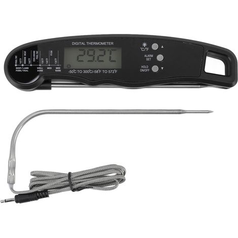 Thermomètre à Viande Numérique, Lecture Instantanée, Étanche, Multifonction pour Cuisine, Grillade, BBQ et Fumoir - Noir (1/5)