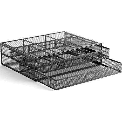 Monitor Stand with 2 Storage Drawers - Metal Mesh Tabletop Organizer, Supports Laptop, Tablet, PC, Monitor, Printer, Scanner up to 40 lbs (1/5)