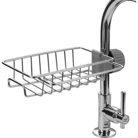 Abtropfkorb für Spülbecken, Ablage für Küchenarmaturen – Abnehmbarer, hängender Edelstahl-Abtropfkorb für Badezimmer, Spülschwämme, Seife, Geschirr (1/5)
