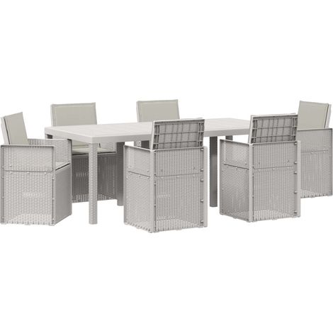 Conjunto de Comedor de Jardín 7 pcs Blanco y Gris Claro PP vidaXL