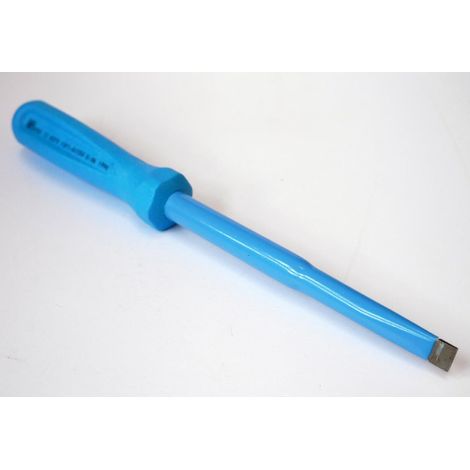 Tournevis plat 10x1.6x150mm isolé 1000V lame acier chromé manche bleu ATEX II pour vis tête fendue DERANCOURT