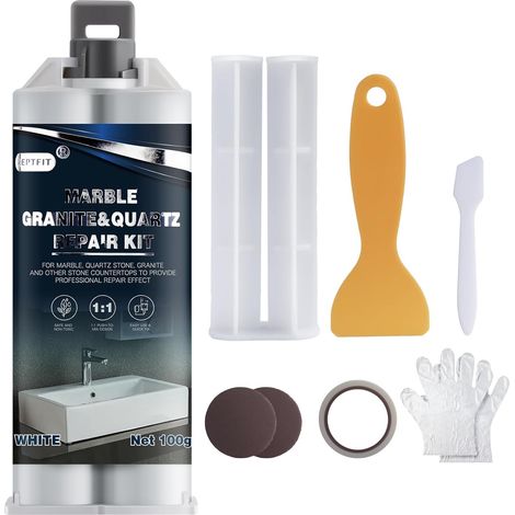 Kit de réparation de marbre et de copeaux de quartz pour comptoir de quartz, kit de réparation de carrelage, adapté pour le granit, le marbre, la pierre de quartz et d'autres surfaces de pierre (1/5)