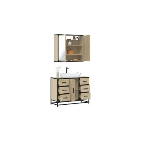 Ensemble de meubles de salle de bain 2 pcs chêne sonoma (1/5)