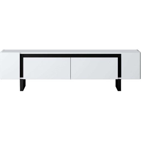 Meuble TV moderne en bois mélaminé Yildiz Blanc - Noir (1/4)