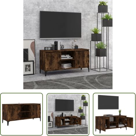The Living Store Meuble TV avec pieds en métal Chêne fumé 103,5x35x50 cm - Meuble Tv - Meuble Audio - Meuble Hifi - Meuble Stéréo - Meuble Industriel (1/5)